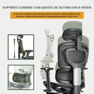 Cadeira De Escritório Ergonômica Mônaco Bt07 Luvinco Malha Respirável Com Suporte Lombar Adaptável Apoio Para Pés Retrátil Encosto Ajustável Seis Posições Cor Preta Suporta 200kg - Imagem 4