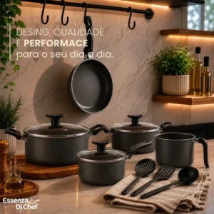 Conjunto De Panelas 9 Peças Antiaderente Com Tampa De Vidro E Utensílios Fogão A Gás Preto - Imagem 3
