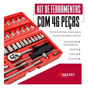Kit Ferramentas 46 Peças Com Soquetes e Chaves Para Carro e Casa - Imagem 4