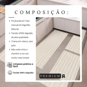 Kit Tapetes De Cozinha Rústico 3 Peças Jogo Listrado 100% Algodão Natural Lavável Decorativo - Imagem 6