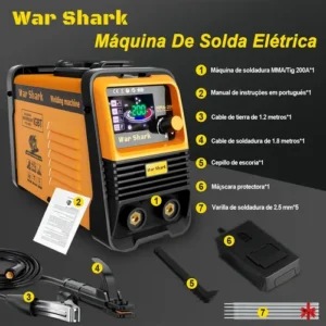 Máquina De Solda Inversora Portatil War Shark Bivolt 110v/220v Mma Tig Amarelo - Imagem 8