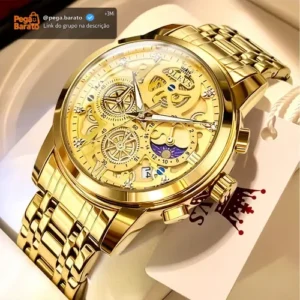Olevs Relógio Masculino Original Quartzo Dourado Aço 9947 - Imagem 1