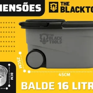 Esfregão Mop 360° Balde Inox Com Rodas Microfibra 16 Litros Cabo Longo Alça Cinza TBBL04 The Black Tools - Imagem 4