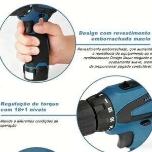 Parafusadeira Furadeira Adeske 12V Sem Fio Azul Com Kit de Acessórios - Imagem 4