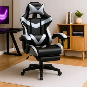 Cadeira De Escritório Gamer Nitro Ergonômica Estofado Couro Sintético Reclinável Altura Ajustável Apoio Para Pés Cor Branco Luvinco - Imagem 12