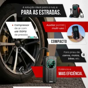 Auxiliar de Partida Carregador Bateria Com Compressor de Ar Emergência Portátil Veicular Floots Automotivo - Imagem 3