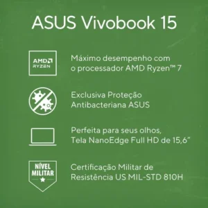 Notebook ASUS Vivobook 15 M1502YA AMD Ryzen 7 5825U 16GB Ram 512GB SSD Linux KeepOS 15,6" FHD Cool Silver - NJ612 - Imagem 2