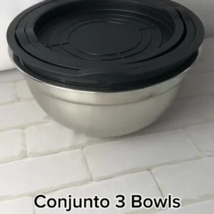 Vittak Conjunto 3 Bowls de Inox com Tampas Plásticas Utensílios de Cozinha Tamanhos Variados - Imagem 2