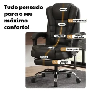 Cadeira Escritório Presidente Massageador Couro H Homall Preto Couro Este apoio de pés é ajustável e giratório, perfeito para uso no estudo ou no escritório. A capacidade de carga é de 120kg - Imagem 5
