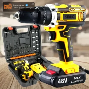 Parafusadeira Furadeira C/ 2 Baterias Maleta Kit Completo Led Eixo Flexível Vários Níveis Torque Simake - Imagem 1