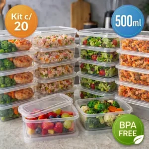 Kit 20 Potes 500 Ml Transparente Marmita Fitness Bpa Free Reutilizável Tampa Hermética Micro E Freezer Ponte Lar Utilidades - Imagem 6