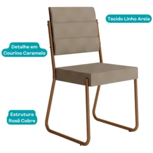 Conjunto Sala Jantar 4 Cadeiras Charlotte Carraro Nogal Rose - Imagem 6
