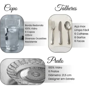 Aparelho De Jantar 30 Peças - Pratos + Copos + Talheres Inox - Imagem 4