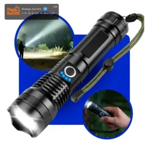 Lanterna Tática Militar T9 Mais Forte do Mundo Led Super Potente Zoom Telescópico Recarregável Aluminio Resistente Água Poeira Sitio Fazenda Uniled - Imagem 1