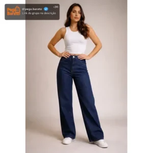 Calça Jeans Wide Leg Feminina Cintura Alta Sem Lycra Stillge - Imagem 1