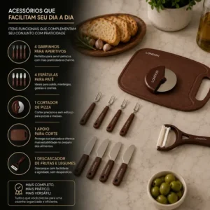 Kit Completo Facas London 17 Peças Faqueiro Tábua Acessórios - Imagem 6