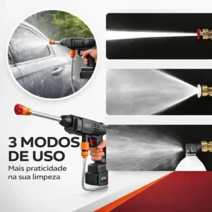 Lava Jato Portátil Alta Pressao Lavadora 2 Baterias + Maleta Preto Recarregavel Elétrica Lavar Carro Profissional Potência Turbo Limpeza Compacta Potente Regulável Lavagem Automotivo - Imagem 5
