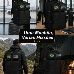 Mochila Tática Militar 50l Bagear Masculina Reforçada Impermeável Ideal Para Trabalho Viagem Camping Caça Pesca Com 2 Patch Bandeira Brasil Eua Cor Preta - Imagem 11