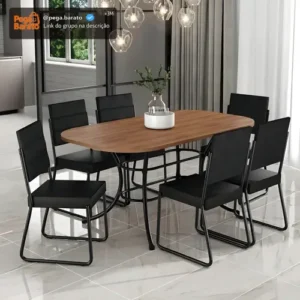Conjunto Sala De Jantar Carraro Com Mesa E 6 Cadeiras Preto Fenix Carraro - Imagem 1