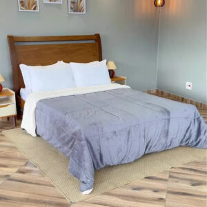 Coberdrom Casal Queen Size Sherpa Cobertor Edredom Inverno Pele Lã Carneiro Super Macio Suave Confortável Luxo Cor Cinza - Imagem 2
