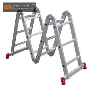 Escada Multifuncional Alumínio Extensível 4x3 Botafogo ESC0292 3.35m 12 Degraus Cor Prateado - Imagem 1