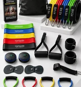Kit 20 Itens Esportivos Para Treino Em Casa Academia Fitness Funcional Com Elásticos Extensor Puxadores Massageador Faixas Elásticas Mini Band P/ Exercícios Ginástica Fisioterapia Topsand Activewear - Imagem 12