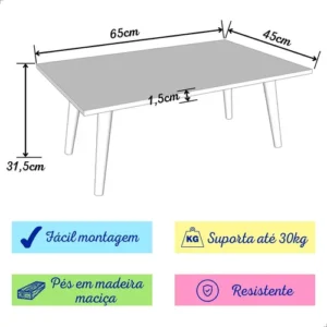 Mesa de centro retangular Inaugura Móveis apoio sala Classic Pés em Madeira cor preto - Imagem 9
