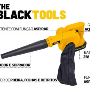 Soprador De Folhas The Black Tools Tcb21b A Bateria Aspirador Elétrico Com Saco Coletor Cor Amarelo e Preto - Imagem 4