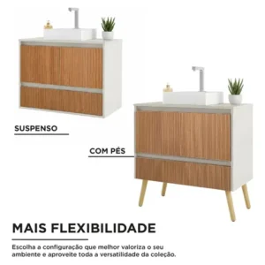 Gabinete P/ Banheiro Suspensa Com Cuba Apoio Branca - Imagem 8