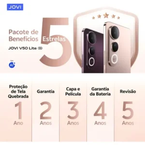 Smartphone JOVI V50 Lite 5G 256GB 8GB RAM Câmera 50MP AMOLED 6.77" 6500mAh 90W Android 15 - Preto Eclipse - Imagem 3