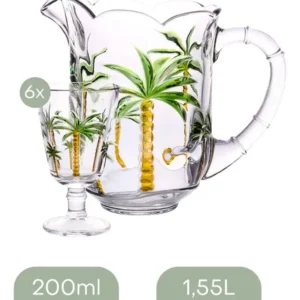 Conjunto 7 Peças Jarra de 1,3L Com 6 Taças de 240 ml Água Suco Cristal Palm Hand Painting Lyor - Imagem 4