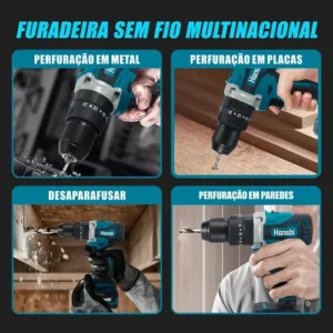 Parafusadeira Furadeira Impacto 13mm Brushless 21v 2 Bateria - Imagem 9