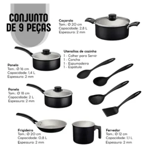 Jogo De Panelas Tramontina 9 Peças Turim Antiaderente Preto - Imagem 3