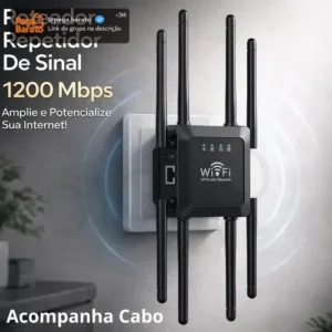Repetidor De Sinal Roteador Wi-fi 8 Antenas Wireless 1200mbps Digno 2.4ghz E 5ghz Amplificador Extensor Longo Alcance E Alta Performance Preto/branco - Imagem 1