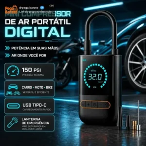 Compressor de Ar Digital Portátil Lumi, para Pneus de Carro, Moto e Bike, com Tela LED - Imagem 1