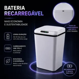 Lixeira Automática Sensor Inteligente Recarregável USB para Escritório e Casa - Imagem 3