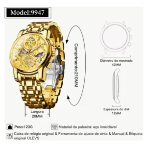 Olevs Relógio Masculino Original Quartzo Dourado Aço 9947 - Imagem 10