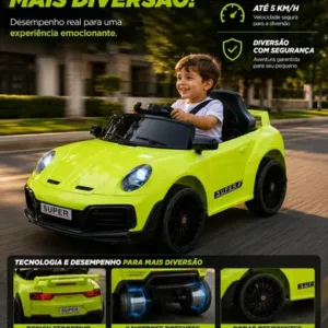 Carro Elétrico Infantil TURBO RSX 12V Controle Remoto Luzes Música Verde - Imagem 7