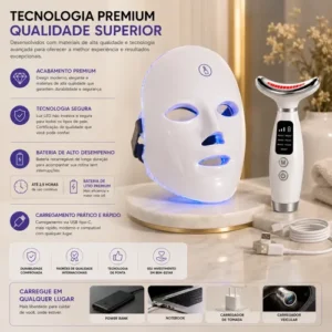 Kit Máscara Led Fototerapia 7 Cores + Massageador Facial Pro - Imagem 8