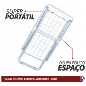 Varal De Chão Abas Slim Dobrável Retrátil Aço Reforçado Mor - Imagem 5