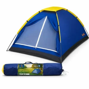 Barraca Camping Iglu para 4 Pessoas Azul Leve com Mosquiteiro Janela Estrutura Resistente em Poliéster Fácil Montagem Ideal para Camping Praia Trilhas Pesca e Lazer ao Ar Livre - Imagem 5