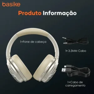 Fone De Ouvido Sem Fio, Com Função Caixa De Som, Microfone, Over-ear Fone, Gamer Headset Bluetooth, Cor Branco Basike Ba-fon6695 - Imagem 6