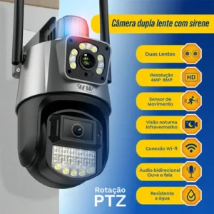 Câmera Segurança Wi-fi Ip Dual com Sirene Visão Noturna Colorida 355° App Icsee Prova Dágua Cor Preto - Hw - Imagem 3