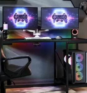 Escrivaninha Gamer Tokyo Mdf Mesa Para Computador Home Office E Estudos Com Suporte Para Cpu E Prateleira Lateral Estrutura Em Aço Estilo Industrial Design Moderno Amplo Cor Canela Preto - Imagem 2