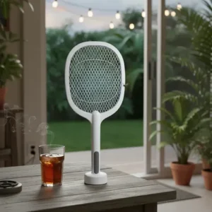 Raquete Elétrica Mata Pragas Mosquitos Com Base Usb Luz Led Cor Branco - Imagem 6