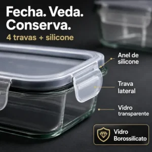 Pote Vidro Hermético Retangular Tampa 450ml Kit 5 Peças - Imagem 5