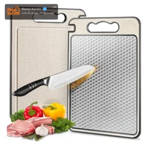 Tabua De Corte Para Cozinha Dupla Face Corte Inox E Palha - Imagem 1