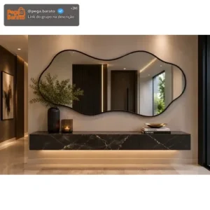 Espelho Orgânico grande com Moldura Lapidado 100x50 Preto - Imagem 1