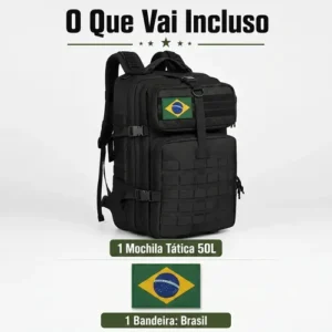 Mochila Tática Militar 50l Masculina Reforçada Impermeável Viagem Camping Pesca Com Patch Bandeira Brasil Bagear - Imagem 6