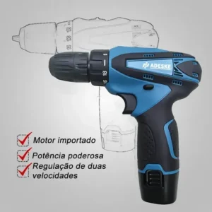 Parafusadeira Furadeira Adeske 12V Sem Fio Azul Com Kit de Acessórios - Imagem 3